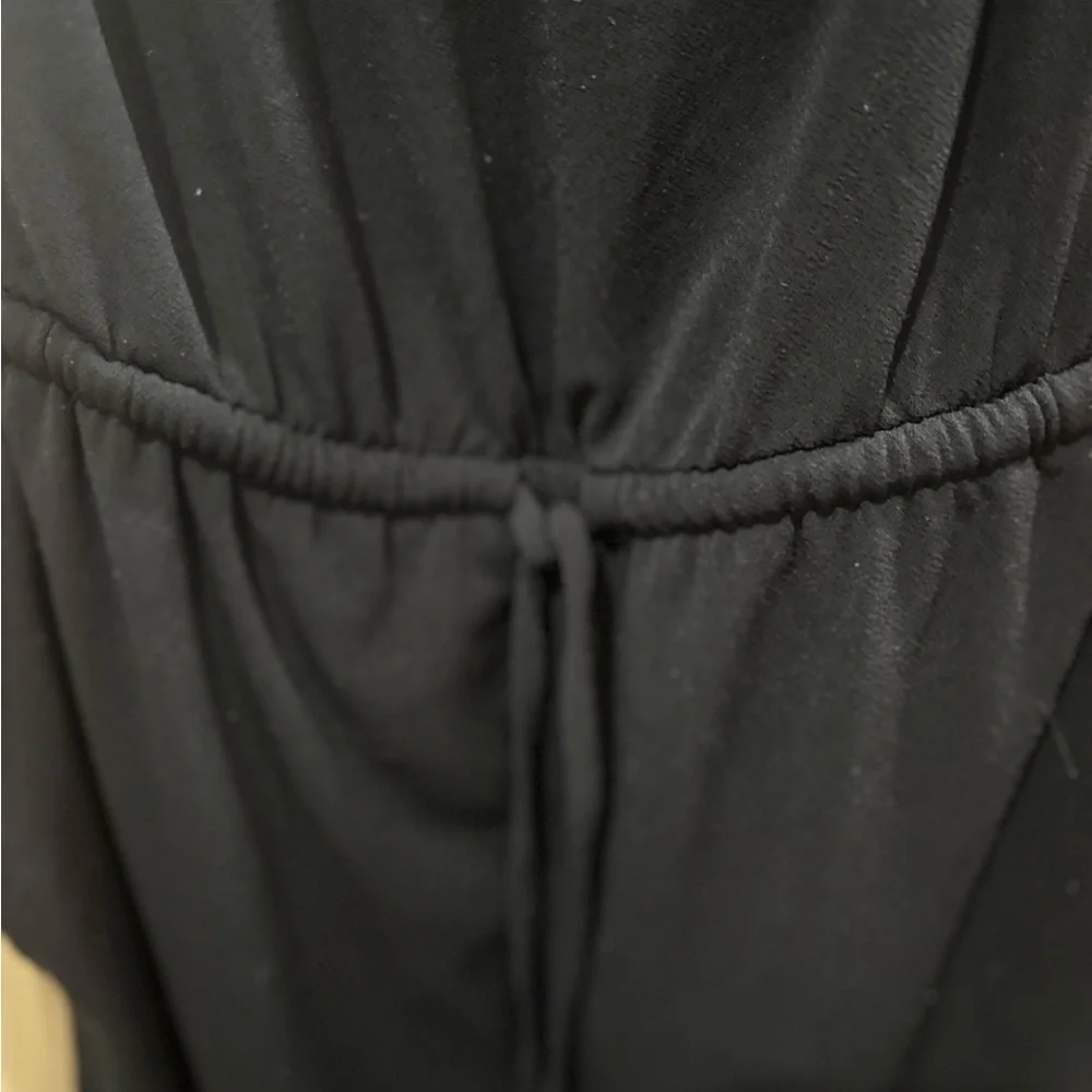 Black Strapless Jumpsuit with Tan Stripe